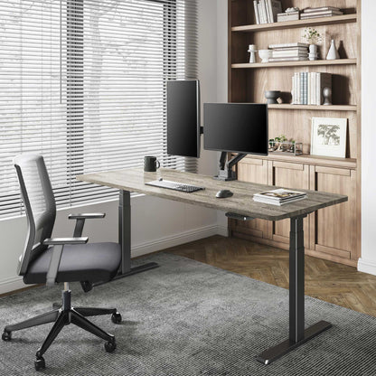 Gray Wood-Adjustable Electric Standing Desk with Black Legs