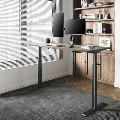 Gray Wood-Adjustable Electric Standing Desk with Black Legs