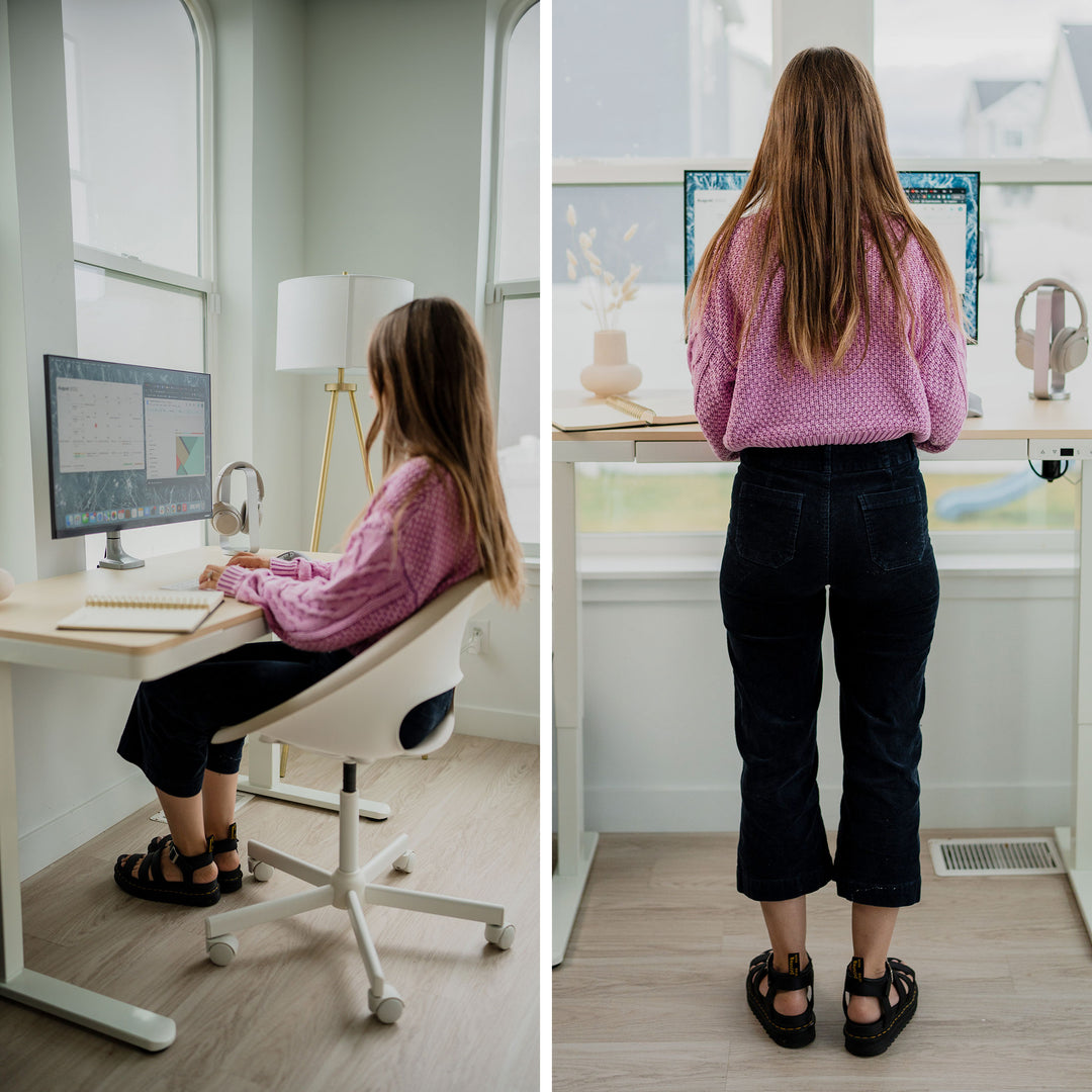 Mount It - Compact Height Adjustable Sit-Stand Desk with Drawer