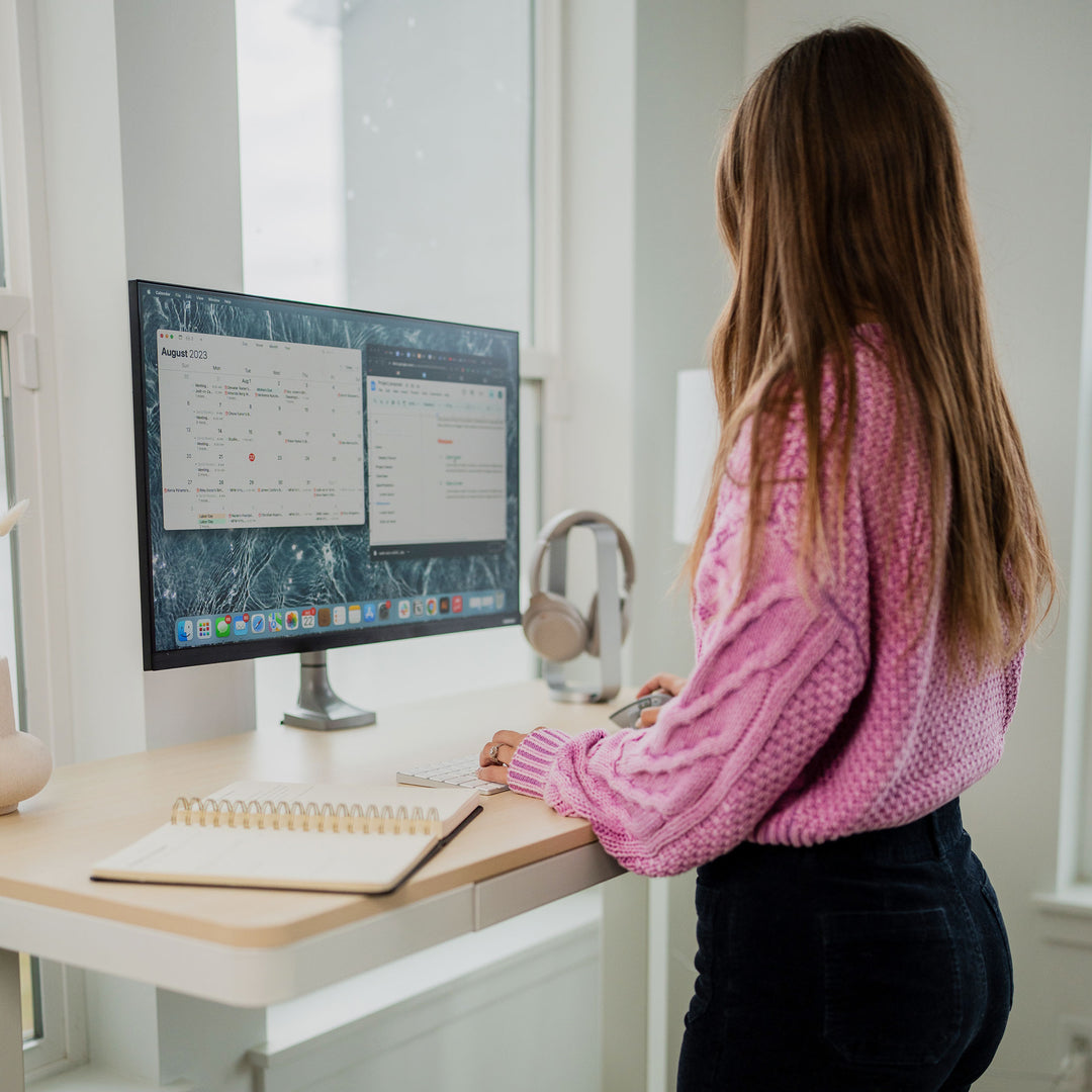 Mount It - Compact Height Adjustable Sit-Stand Desk with Drawer