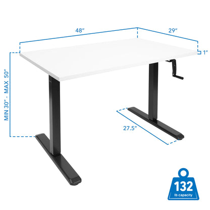 Hand Crank Standing Desk Frame with 48" Tabletop