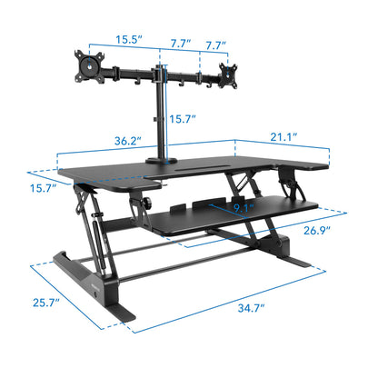 Sit-Stand Desk Converter with Dual Monitor Mount