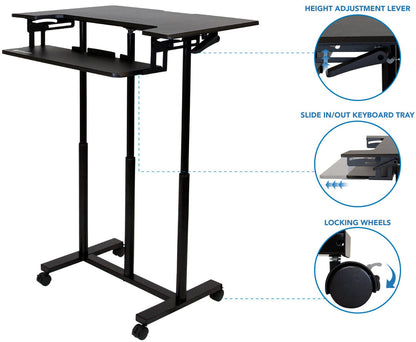 Mount It - Mobile Sit-Stand Desk with Large Top and Retractable Keyboard