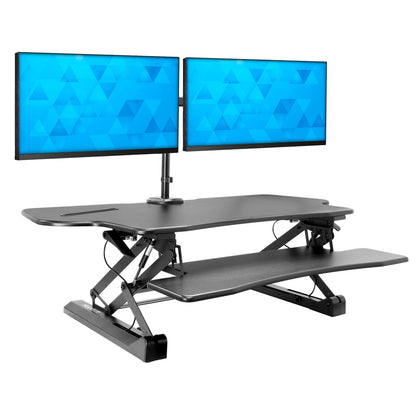 Extra Wide Sit-Stand Desk Converter with Dual Monitor Mount