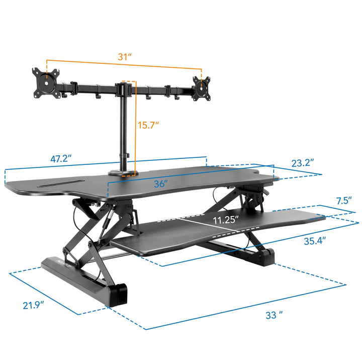 Extra Wide Sit-Stand Desk Converter with Dual Monitor Mount