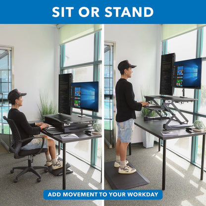 Electric Sit-Stand Desk Converter with Dual Monitor Mount