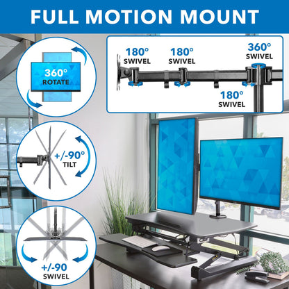 Electric Sit-Stand Desk Converter with Dual Monitor Mount