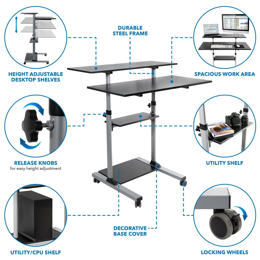 Mount It - Height Adjustable Rolling Stand up Desk MI-7970