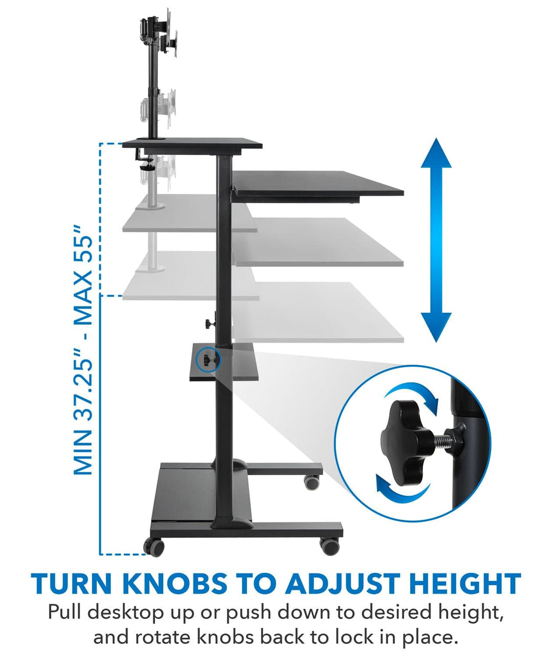 Mount It - Height Adjustable Rolling Stand up Desk MI-7972B