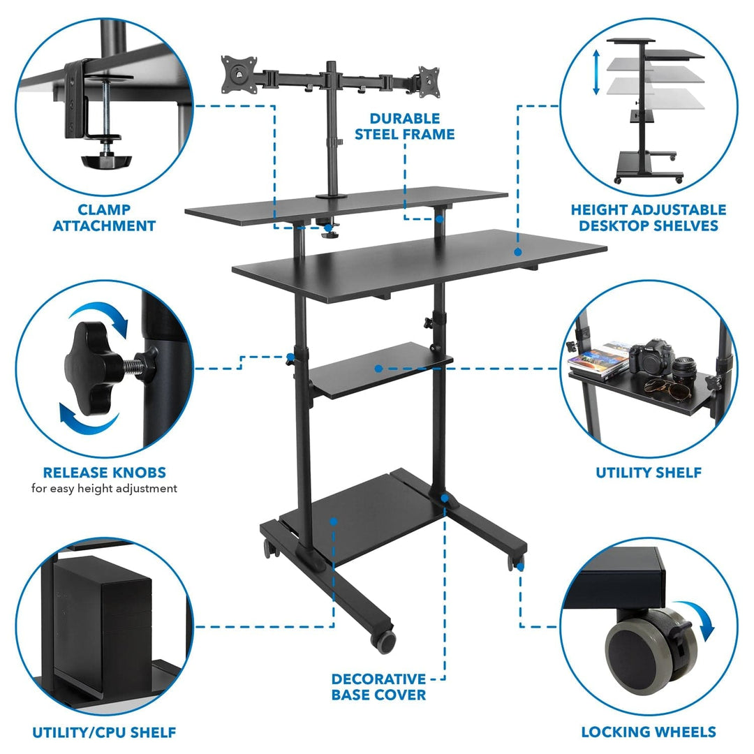 Mount It - Height Adjustable Rolling Stand up Desk MI-7972B