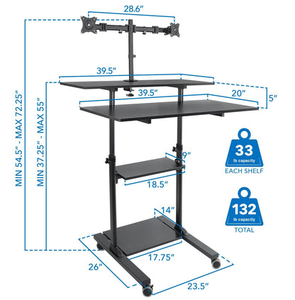 Mount It - Height Adjustable Rolling Stand up Desk MI-7972B