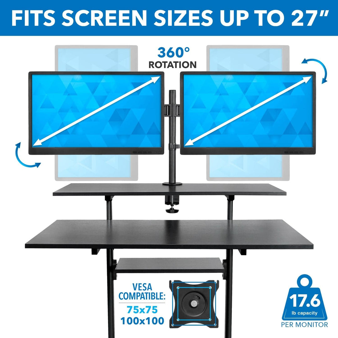 Mount It - Height Adjustable Rolling Stand up Desk MI-7972B