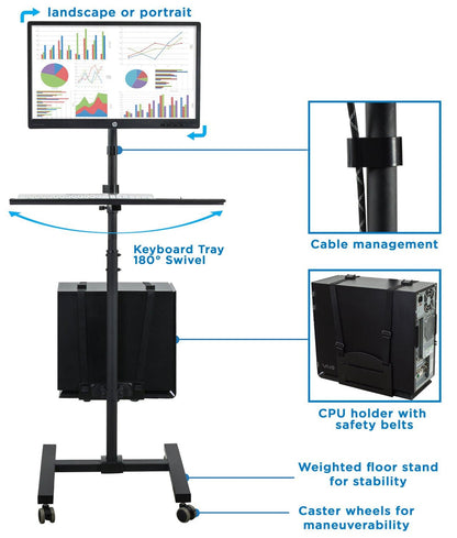 Mount It - Mobile Cart With Monitor Mount & CPU Holder