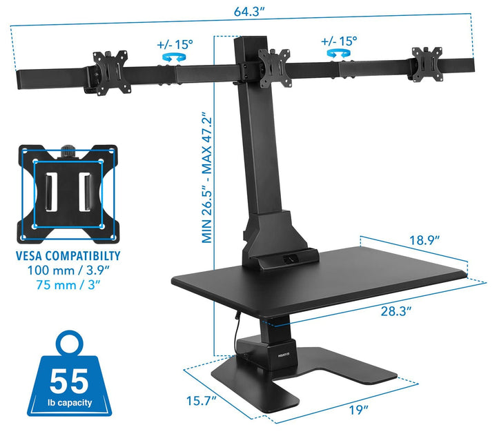 Standing Desk Converter with Triple Monitor Mount